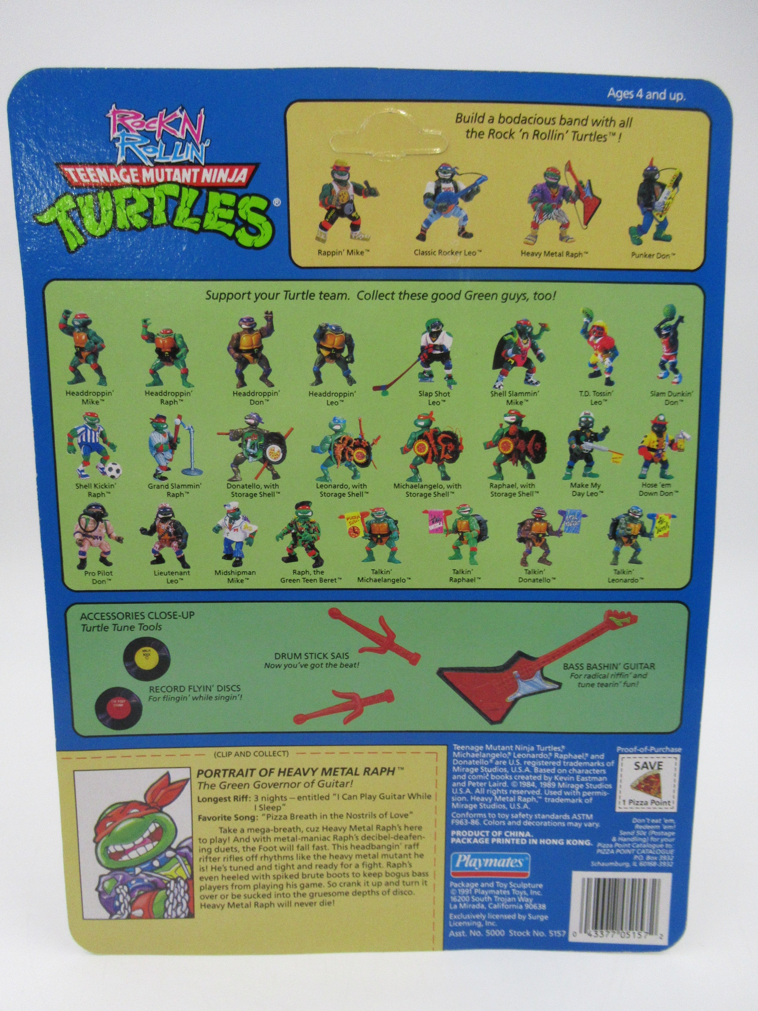 Teenage Mutant Ninja Turtles Rock 'N Rollin' Heavy Metal Raph 4.5" Figure TMNTs - Playmates (1991)
